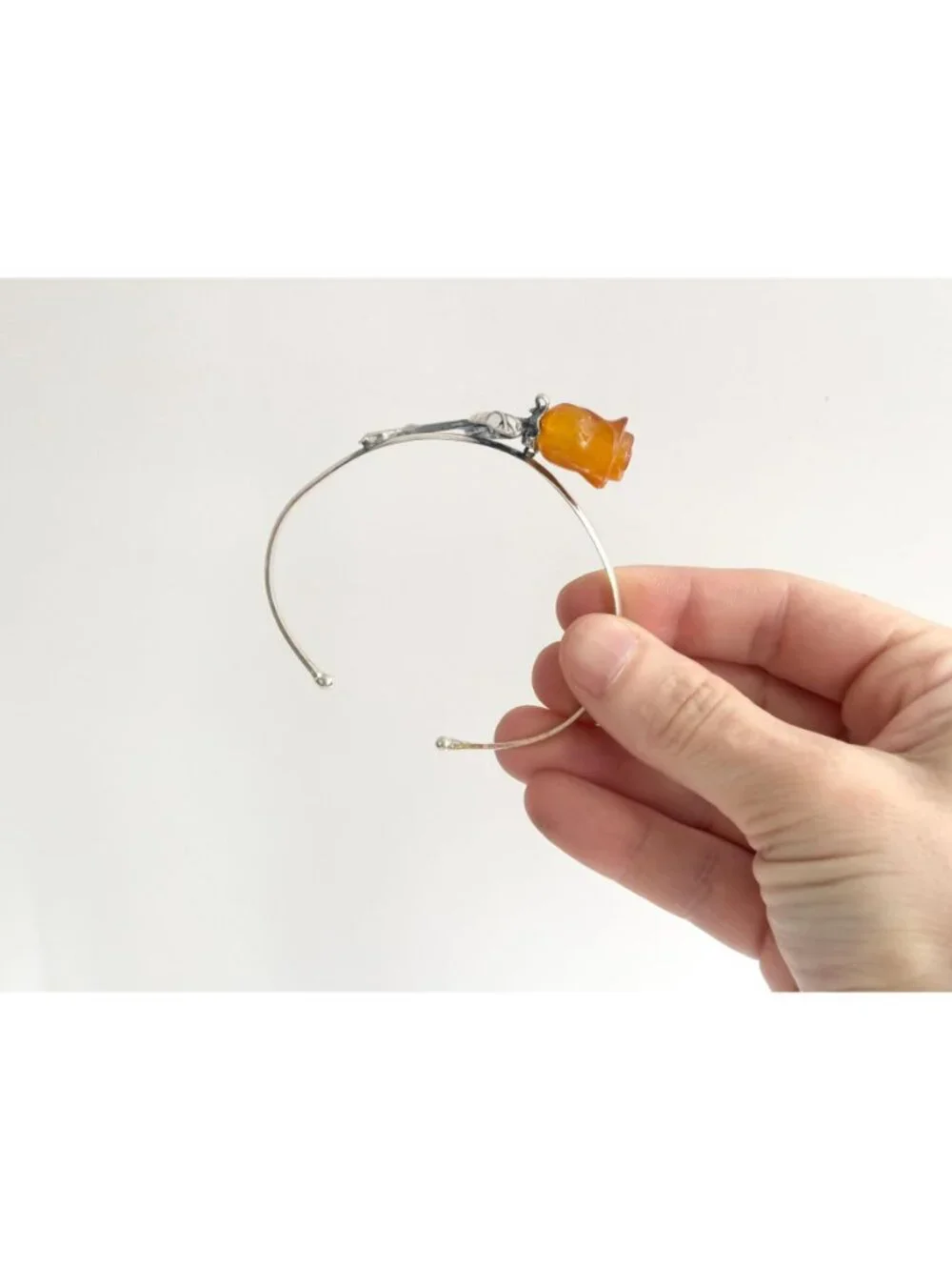 Butterscotch Amber Art Nouveau Rose Sterling Silver 925 Vintage Cuff Bracelet